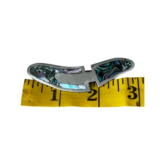Alpaca Nickel Silver Abalone Shell Abstract Brooch, Vintage 1970s Mexican Pin - Picture 3 of 5